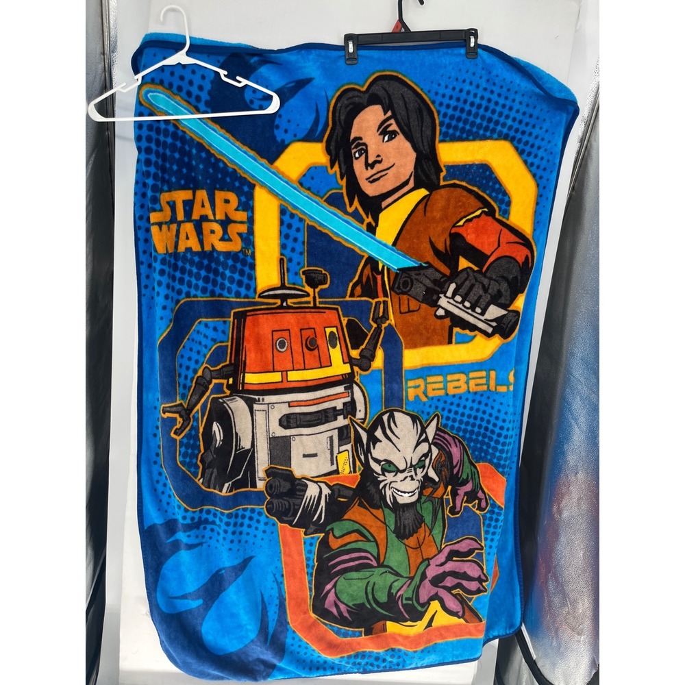 Star Wars Rebels Plush Throw Blanket Ezra Bridger Chopper Zeb Blue Fleece Blanke
